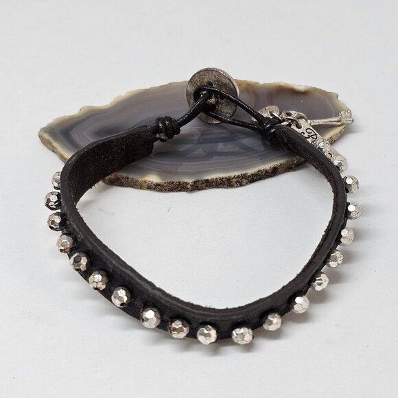 Fossil Brown Leather Silver Tone Beads Charms Bracelet Boho 8" Key Peace - Picture 5 of 11